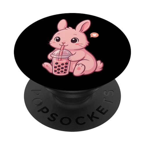 Süßes rosa Kaninchen Boba Tee-Liebhaber Zoo Kawaii Jungen Mädchen Kinder PopSockets Klebender PopGrip von BobaTeaAxis1