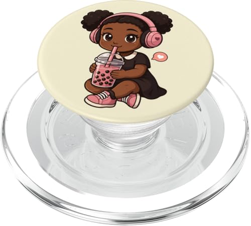 Süßes schwarzes Mädchen Kawaii Boba Tee-Liebhaber Jungen Mädchen Kinder PopSockets PopGrip für MagSafe von BobaTeaAxis1