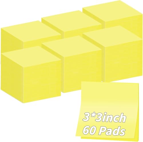 60 Stück Haftnotizen Pastell Gelb - 76 x 76mm Sticky Notes,Selbstklebende Haftnotizzettel Klebezettel bunt zettel farbig Notizblöcke für Haus,Büro Zuhause Schule Sitzung 75 Blätter/Pad 4500 Blatt von Boboeitody
