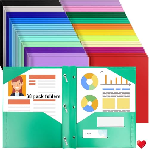 60 Stück Kunststoff Ordner mit 3 Pings Befestigungen, 20 Farben 2 Taschen Ordner mit Brads & Visitenkartenhalter für Briefgröße Papier, Heavy Duty Ordner für Schule Home Office und Business,Reisen 60 Stück Kunststoff Ordner mit 3 Pings Befestigungen, 20 Farben 2 Taschen Ordner mit Brads & Visitenkartenhalter für Briefgröße Papier, Heavy Duty Ordner für Schule Home Office und Business,Reisen von Boboeitody