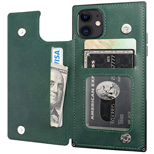 Bocasal Schutzhülle für iPhone 11 [RFID-Blockierung] Hülle mit Kartenhalter, Premium weiches PU-Leder, Ständer, stoßfest, Magnetverschluss, 15,5 cm (6,1 Zoll) (grün) von Bocasal