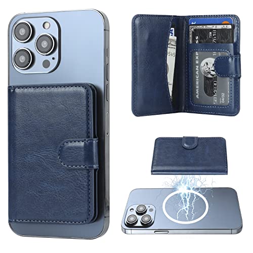Bocasal for MagSafe Wallet Magnetic Card Holder, RFID Blocking Leather Card Slots for iPhone 15/14/13/12 Pro/Max/Plus, Adjustable Kickstand Flip Mag Safe Wallet (Blue) von Bocasal