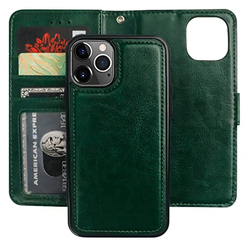 Bocasal iPhone 11 Pro Wallet Case mit Kartenhalter PU Leder Magnetisch Abnehmbarer Ständer Stoßfest Handschlaufe Abnehmbare Flip Cover für iPhone 11 Pro 5,8 Zoll (Grün) von Bocasal