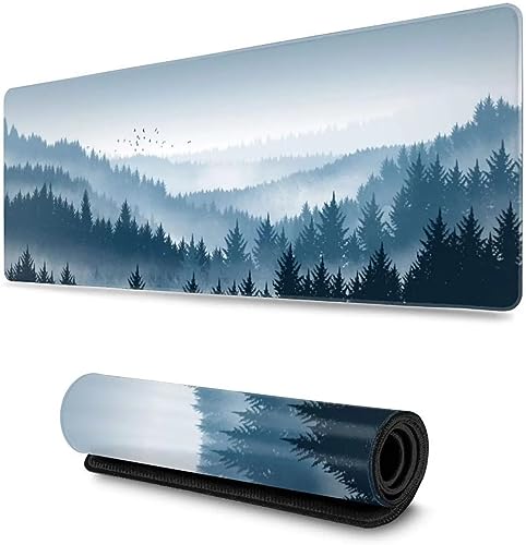 Gaming Mauspad 900x400mm Groß Mousepad XXL Schreibtischunterlage mit Rutschfester Gummibasis Mausmatte mit Einer speziellen Oberfläche verbessert Geschwindigkeit und Präzision - Forest Blue Mountains von Bocen