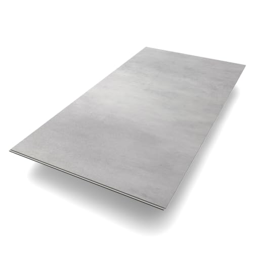 Bodenglück Vinylboden ''Beton Nordhorn'' Grau | Klick Vinyl in Fliesenoptik mit Trittschalldämmung | 907 x 450 x 5,5 mm | Paketpreis für 2,45m² | für Fußbodenheizung, wasserfest, V-Fuge, 3D-Muster von Bodenglück