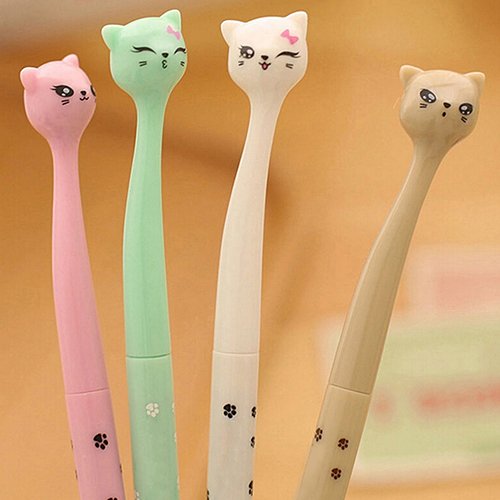 bodhi2000 4 Cute Cat schwarz 0,5 mm Gel-Tinte Stifte Roller Ball Point Stifte Stationery Office Supplies Back to School Geschenk, Farbe: zufällige Einheitsgröße katze von Bodhi2000