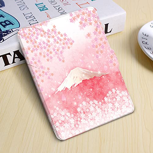 Kindle malowane skórzane etui NA for Kindle Paperwhite 11. generacji 2021, 6,8 cala, odpowiedni Model M2L3Ek pokrowiec silikonowa miękka powłoka - japoński STYL Mount Fuji kwiat wiśni piękn von Bodmind