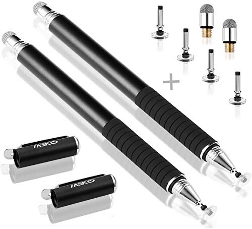 Universal Stylus [2-in-1 Precision Serie] Disc Stylus Touch Screen Stifte für alle kapazitiven Touchscreens Handys, Tablets, Laptops Bundle mit 6 Ersatzspitzen – (2 Stück, schwarz/schwarz) von MEKO