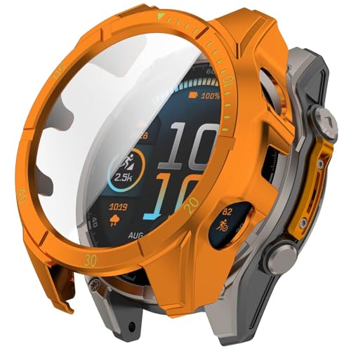 BoerHang Hülle Kompatibel mit Garmin Tactix 8 AMOLED 47mm, Hartes PC-Antikollisionsgehäuse+Schutzfolie aus Gehärtetem Glas, Hülle Kompatibel mit Garmin Tactix 8 AMOLED 47mm.(Orange Grün) von BoerHang