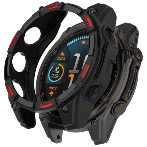 BoerHang Hülle Kompatibel mit Garmin Tactix 8 Solar 51mm,Weicher TPU-Halbschalen-Hohlschutz, Stoß- und Sturzsicher.(Schwarz und Rot) von BoerHang