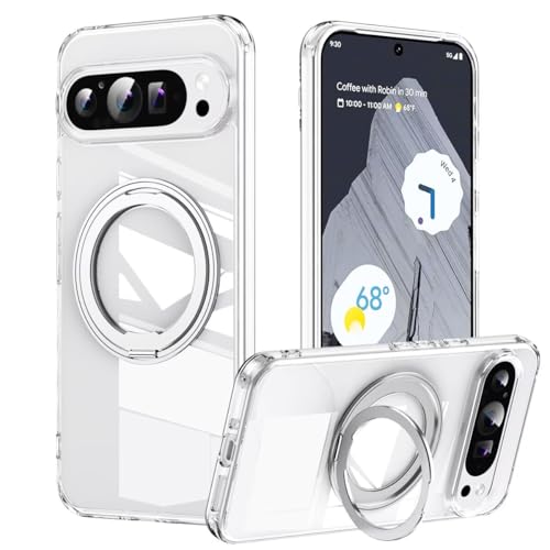 BoerHang Hülle Kompatibel mit Google Pixel 9/9 Pro Magnethalterung, [Anti-Fingerabdruck und Anti-Kratzer], PC-Hartschutzhülle.Transparent Silber von BoerHang