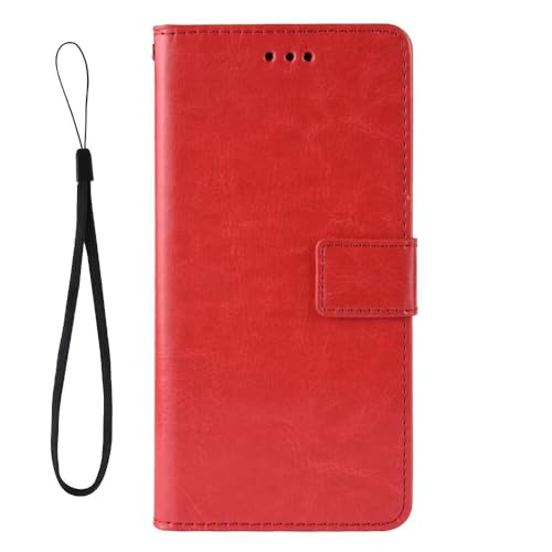 BoerHang Hülle Kompatibel mit Sharp Aquos Wish5 Handyhülle, Kartenschlitz, Halterung, Flip Wallet Schutzhülle aus PU Leder Kompatibel mit Sharp Aquos Wish5.Rot von BoerHang