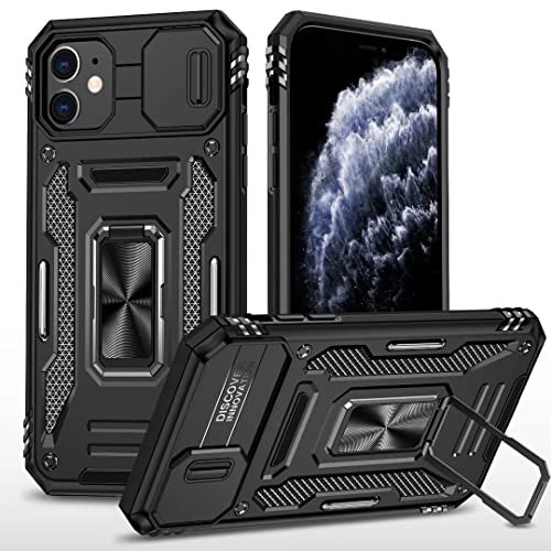 BoerHang Hülle für iPhone 12 Pro Max Handyhülle, Robuster, Stoßfester TPU + PC-Doppelschichtschutz, iPhone 12 Pro Max Handyhülle mit Ringständer.(Schwarz) von BoerHang