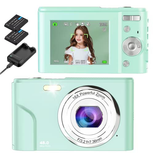 Digitalkamera, Bofypoo Fotokamera Autofokus 32G Karte FHD 1080P 48MP mit 16-fachem Digitalzoom, Kompaktkamera Tragbare Minikamera für Jugendliche, Kinder, Studenten, Anfänger (Grün) von Bofypoo