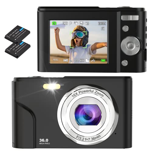 Digitalkamera, Fotokamera FHD 1080P 36MP mit 16-fachem Digitalzoom, Kompaktkamera Tragbare Minikamera für Jugendliche, Kinder, Studenten, Anfänger von Bofypoo