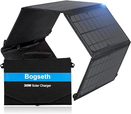 Bogseth 30W Solarpanel Faltbar 2 USB Anschluss Wasserdichtes Tragbares Solarladegerät für Handy,PD18W QC3.0 USB C Solar Panel Outdoor, Camping Charger für iPhone Smartphone Tablets GoPro usw von Bogseth