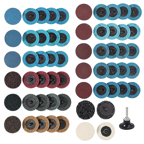 Bohaner 60 Stück Schleifscheiben Pads 50mm Schleifpapier Set Schleifpads Körnung P60 P80 P120 P180 P240 mit Halter für Poliert Auto Metall Holz Stabschleifer Druckluft Schleifmaschine von Bohaner