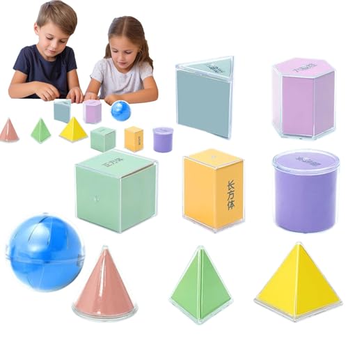 2X Geometrische Feste Blöcke,kleine Bausteine,Geometriekörper Und Grundflächen,Mathematik Spielzeug 3D-Formen Geometrie Körper,Regenbogen Core Bildungsspielzeug,Musterblöcke Modelle Für Kinder von Bohany