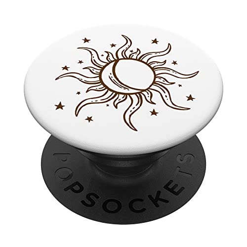 Boho Vintage Mond Sonne und Sterne Design Karamell Braun Matt PopSockets mit austauschbarem PopGrip von Boho Moon Stars Gripz