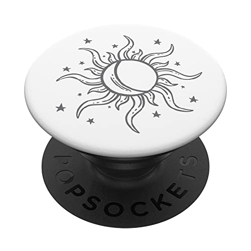 Boho Vintage Moon Sun and Stars Design Mid Grey PopSockets mit austauschbarem PopGrip von Boho Moon Stars Gripz