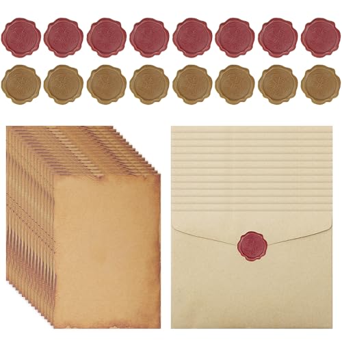 Bohoray 48 Stück Briefpapier mit Umschlag Set, Briefpapier Edel Set mit 16 Vintage Briefpapier, 16 Kraftpapier Briefpapier und 16 Wachssiegel-aufkleber für Liebesbrief, Hochzeits Einladung, Geburtstag Bohoray 48 Stück Briefpapier mit Umschlag Set, Briefpapier Edel Set mit 16 Vintage Briefpapier, 16 Kraftpapier Briefpapier und 16 Wachssiegel-aufkleber für Liebesbrief, Hochzeits Einladung, Geburtstag von Bohoray