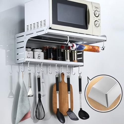 2-Lagige Mikrowellen Regal, Weltraumaluminium Küche Mikrowellenhalterung, Microwellenhalter Wand Befestigung, Mikrowellen Regal Mit 10 Haken 2-Lagige Mikrowellen Regal, Weltraumaluminium Küche Mikrowellenhalterung, Microwellenhalter Wand Befestigung, Mikrowellen Regal Mit 10 Haken von BohrenCL
