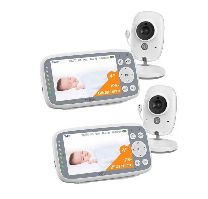 Boifun Babyphone 2 STK 4" Babyphone mit Kamera Video Baby Monitor Gegensprechfunktion, 4 Zoll IPS Bildschirm VOX Modus Nachtsicht Temperatursensor, Lange Akkulaufzeit 720p 1760mAh Wiederaufladbar 8 Schlaflieder, Stabile Verbindung,2024 Verbessert Babyphone ideal für Eltern von Boifun