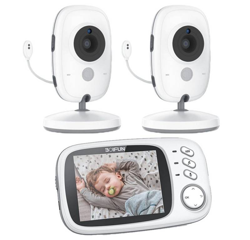 Boifun Babyphone 3,2 Zoll Babyphone mit 2 Kameras Baby Monitor, 3.2" LCD Nachtsicht VOX Modus Gegensprechfunktion, 8 Wiegenlieder,Fütterung salarm,Präzisere externe Temperatursensoren, Unterstützt 8 Sprachen privater Datenschutz von Boifun