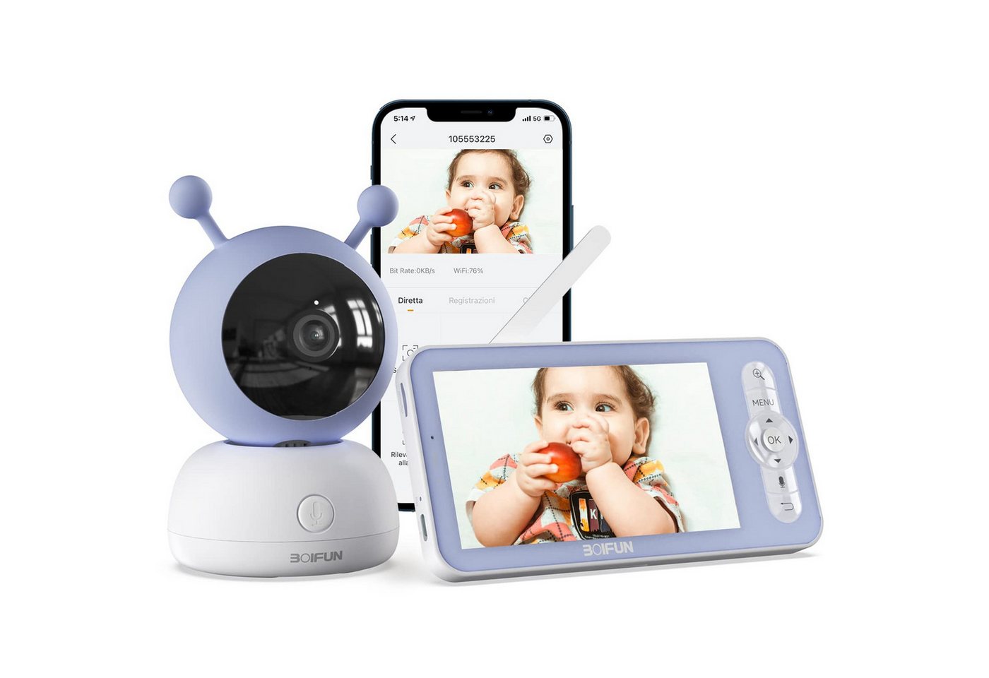 Boifun Babyphone 5" Video Babyphone Babyphone mit Kamera App 1080P, PTZ 355°/90°, 4X-Zoom, HD-Nachtsicht,Bewegungs und Geräuscherkennung, 1-tlg., Temperatur und Luftfeuchtigkeitsüberwachung, Wiegenlied, Intelligente Rundum-Erkennung,Automatische Verfolgung Boifun Babyphone 5" Video Babyphone Babyphone mit Kamera App 1080P, PTZ 355°/90°, 4X-Zoom, HD-Nachtsicht,Bewegungs und Geräuscherkennung, 1-tlg., Temperatur und Luftfeuchtigkeitsüberwachung, Wiegenlied, Intelligente Rundum-Erkennung,Automatische Verfolgung von Boifun