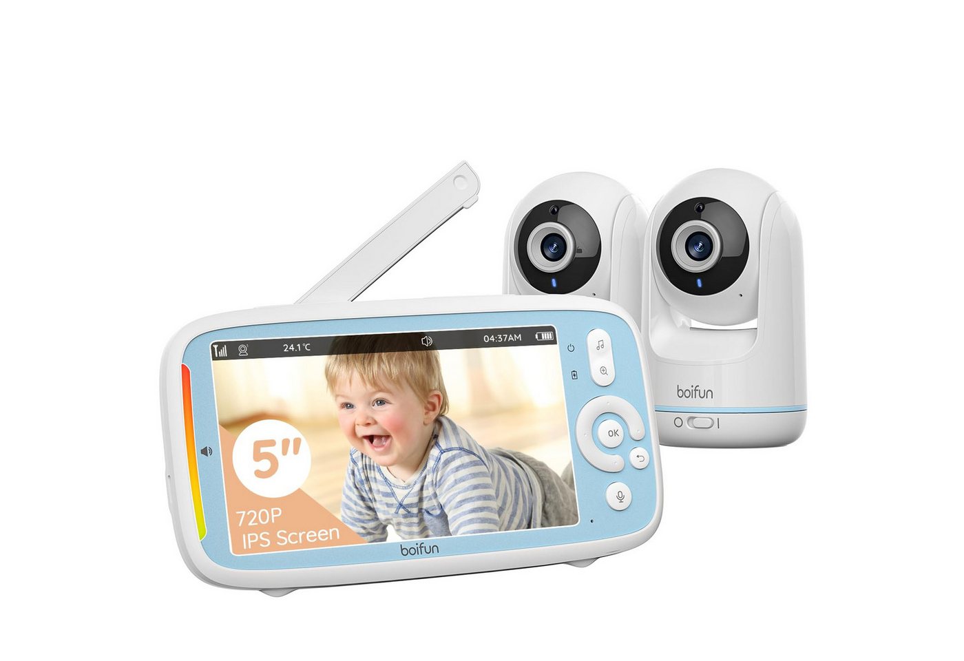 Boifun Babyphone Babyphone mit Kamera 5 " LCD PTZ 330°/135° 3×Zoom VOX Zwei-Wege-Audio, Video Babyfon mit App, 3×Zoom, IR-Nachtsicht, 2-Wege-Audio, 940nm unsichtbare infrarot-Nachtsicht,Unterstutzt bis zu 4 Kameras, Temperaturüberwachung Schlaflied Wecker,VOX-Modus Boifun Babyphone Babyphone mit Kamera 5 " LCD PTZ 330°/135° 3×Zoom VOX Zwei-Wege-Audio, Video Babyfon mit App, 3×Zoom, IR-Nachtsicht, 2-Wege-Audio, 940nm unsichtbare infrarot-Nachtsicht,Unterstutzt bis zu 4 Kameras, Temperaturüberwachung Schlaflied Wecker,VOX-Modus von Boifun