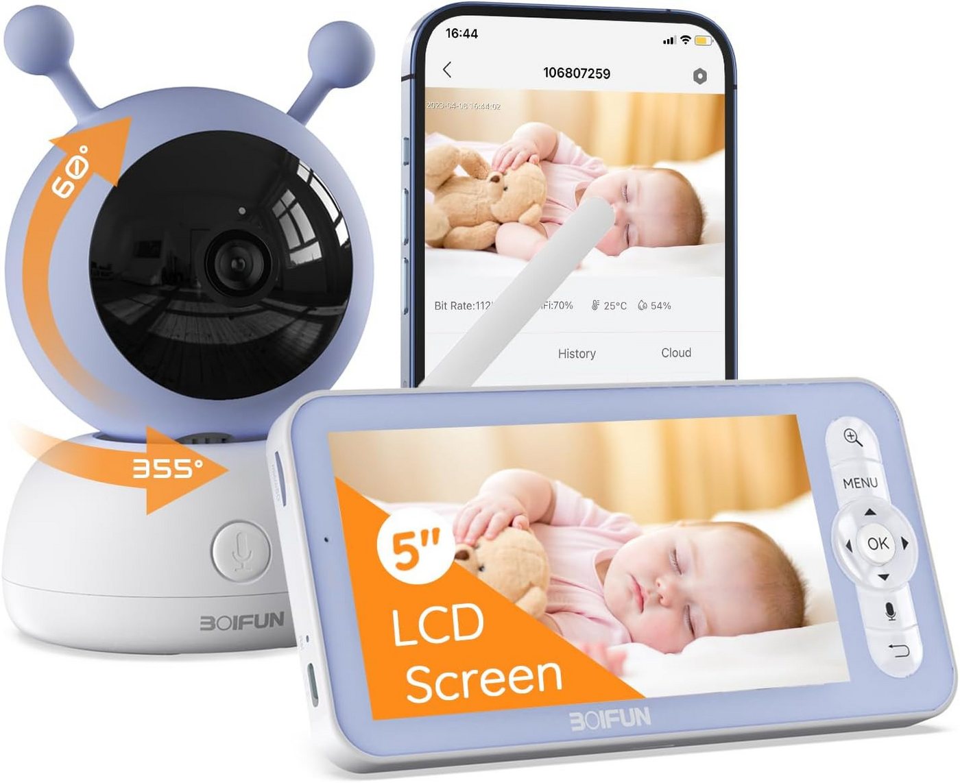 Boifun Babyphone Babyphone mit Kamera 5 Zoll 1080P HD Video Babyphon, Baby Monitor mit 2 Wege Audio, App & Bildschirmsteuerung, VOX Modus, Nachtsicht, 1-tlg., Wlan Video Babyfon,2024 Verbessert Babyphone ideal für Eltern, Weinen/Bewegungs/Geräuscherkennung, Temperaturmessung Boifun Babyphone Babyphone mit Kamera 5 Zoll 1080P HD Video Babyphon, Baby Monitor mit 2 Wege Audio, App & Bildschirmsteuerung, VOX Modus, Nachtsicht, 1-tlg., Wlan Video Babyfon,2024 Verbessert Babyphone ideal für Eltern, Weinen/Bewegungs/Geräuscherkennung, Temperaturmessung von Boifun