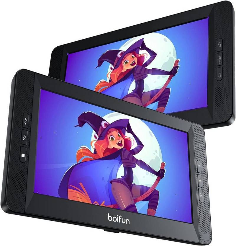 Boifun Tragbarer DVD Player Auto 2 Bildschirme 10,5" Mit 7 Stunden Akku Portabler DVD-Player (1024 * 600 HD, Unterstützt alle Regionen,mehrere Formate Kopfstützenhalterung USB AV IN/Out FM, 32 GB Festplatte, Tragbarer Fernseher Kopfstütze 2 Monitore Bildschirme) von Boifun