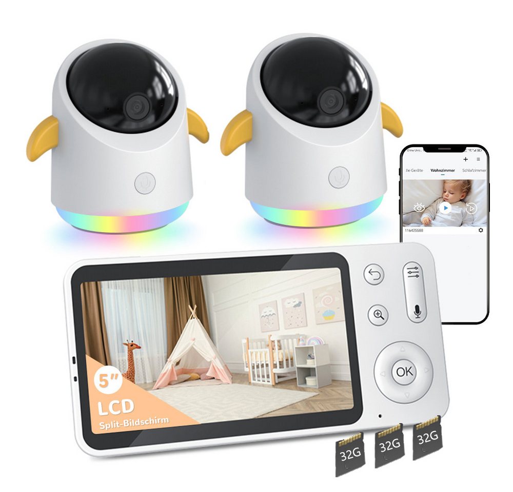 Boifun Video-Babyphone 2K Babyphone mit 2 Kameras PTZ 360° WLAN Video Baby Monitor mit App, 5 Zoll IR/RBG Nachtsicht 4X Zoom Bewegungs-/Geräuscherkennung 2-Wege-Audio, Auto-Tracking Bereichsalarme AI-Tracking Videoüberwachungsgeräte, Musik und Buntes Nachtlicht Video Babyfon mit App Boifun Video-Babyphone 2K Babyphone mit 2 Kameras PTZ 360° WLAN Video Baby Monitor mit App, 5 Zoll IR/RBG Nachtsicht 4X Zoom Bewegungs-/Geräuscherkennung 2-Wege-Audio, Auto-Tracking Bereichsalarme AI-Tracking Videoüberwachungsgeräte, Musik und Buntes Nachtlicht Video Babyfon mit App von Boifun