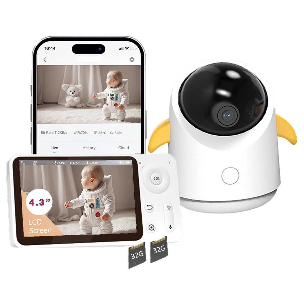 Boifun Video-Babyphone 4,3" Babyphone mit Kamera WLAN Video Babyfon mit App & Speicher Karte, 1080P/4,3 Zoll Babyfon mit Kamera 360 Gard 4×Zoom Bewegungsverfolgung, IR Nachtsicht Weinen/Bewegungs/Geräuscherkennung Temperaturerkennung, 2-Wege-Gespräch Schlaflieder Mobile App Steuerung von Boifun