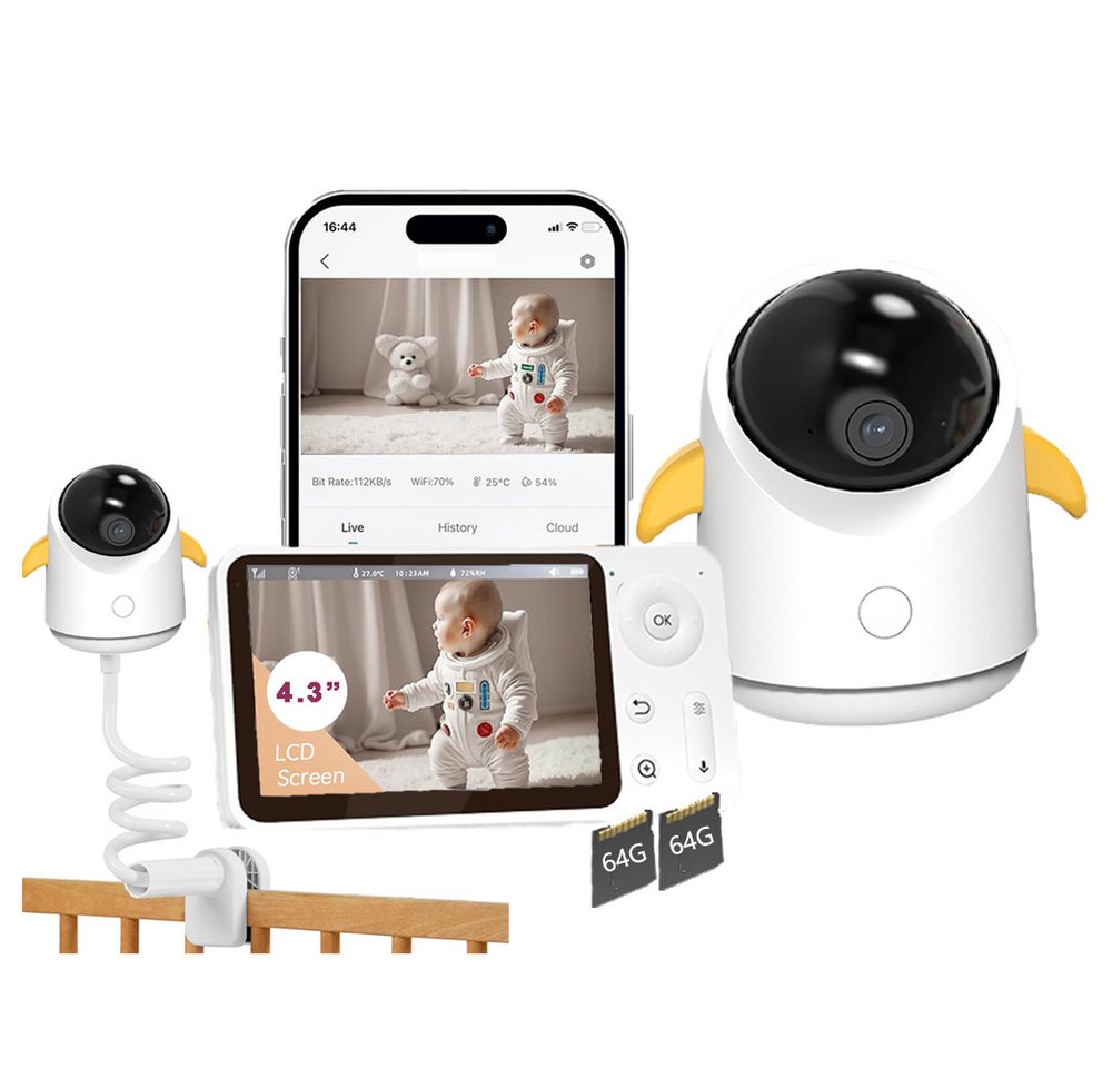 Boifun Video-Babyphone 4,3 Zoll Babyphone mit Kamera und APP WLAN Video Babyfon mit Halter, IR-Nachtsicht 4× Zoom Weinen/Bewegungs/Geräuscherkennung, 1080P PTZ 360°Alarme Temperaturanzeige 2-Wege-Gespräch Schlaflieder, Schlaflieder Mobile App Steuerung 300m Reichweite Multi-User von Boifun