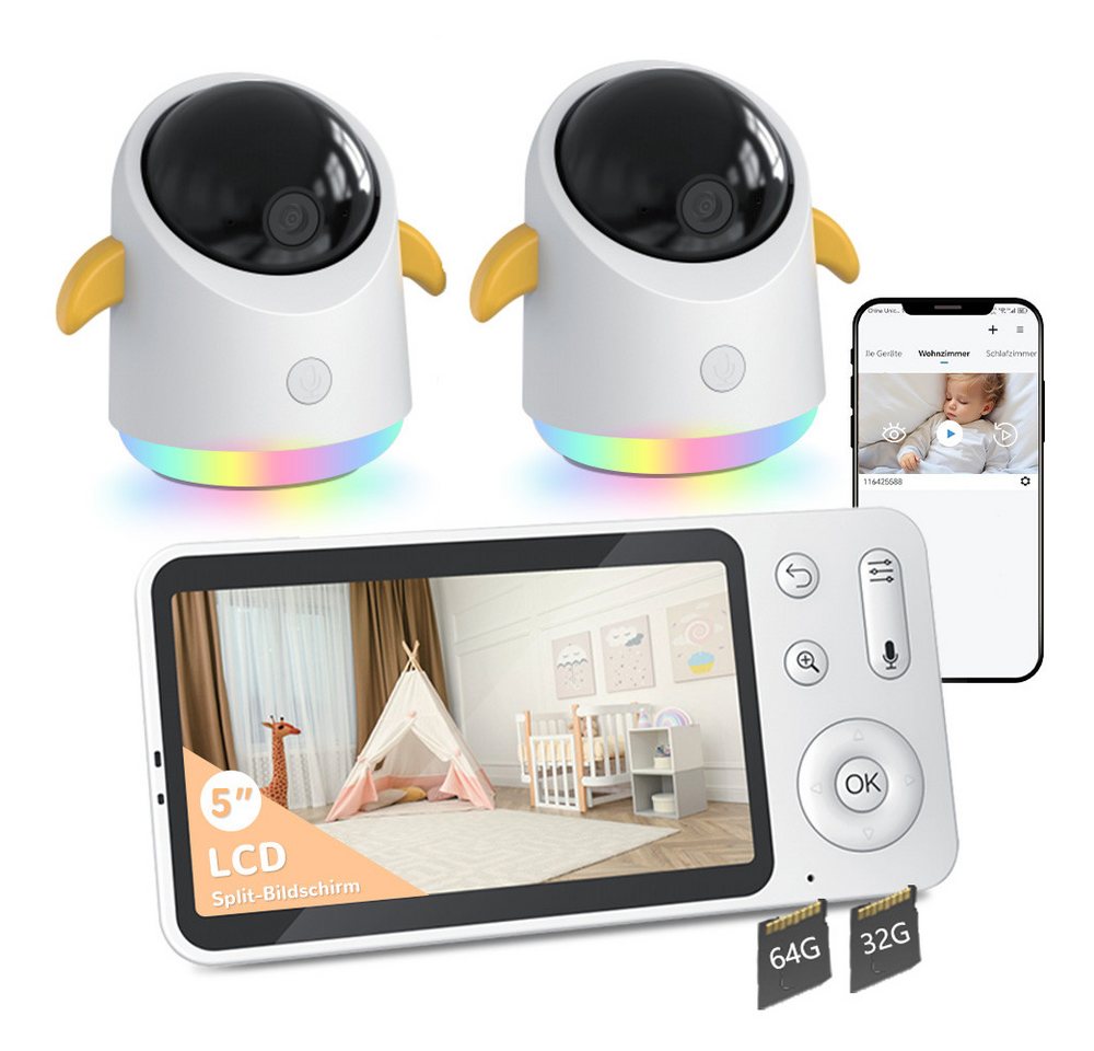 Boifun Video-Babyphone Babyphone mit 2 Kameras App Split-Screen-Anzeige, 2K HD Bild, PTZ 355°/60°, 4×Zoom, Automatische Verfolgung, 1-tlg., Weinen/Bewegungs/Geräuscherkennung, Temperatur, Loop-Nachtlicht ausgestattet,14 Schlaflieder Boifun Video-Babyphone Babyphone mit 2 Kameras App Split-Screen-Anzeige, 2K HD Bild, PTZ 355°/60°, 4×Zoom, Automatische Verfolgung, 1-tlg., Weinen/Bewegungs/Geräuscherkennung, Temperatur, Loop-Nachtlicht ausgestattet,14 Schlaflieder von Boifun
