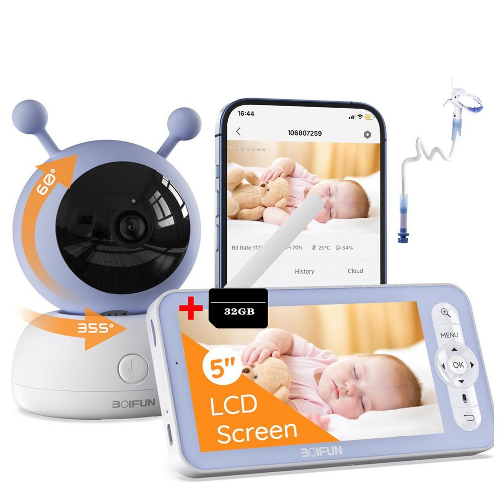 Boifun Video-Babyphone Babyphone mit Kamera 5 Zoll, 1080P HD-Video Babyphone PTZ, PTZ 355°, 4×Zoom,3000 mAh Akku Babyphone, IR-Nachtsicht, Weinen/Bewegungs/Geräuscherkennung, Temperaturmessung, App & Bildschirmsteuerung,Automatische Verfolgung Boifun Video-Babyphone Babyphone mit Kamera 5 Zoll, 1080P HD-Video Babyphone PTZ, PTZ 355°, 4×Zoom,3000 mAh Akku Babyphone, IR-Nachtsicht, Weinen/Bewegungs/Geräuscherkennung, Temperaturmessung, App & Bildschirmsteuerung,Automatische Verfolgung von Boifun