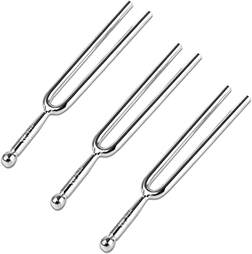 Boisbresil 3 Stück Stimmgabel Standard A440 Tuning Fork Stimmgerät aus Aluminiumlegierung Geige Stimmgabel Chakra Stimmgabeln Set mit Schwarze Reinigungstuch für Musikgerät Violine Gitarren (Silber) von Boisbresil