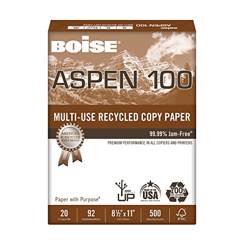 Aspen 100% recyceltem Copy Fax Laser Inkjet Drucker Papier, 8 1/5,1 x 27,9 cm Buchstabe Größe, 92 Bright Weiß, 20 lb., Ries, 500 Blatt Gesamt (054922) von Boise