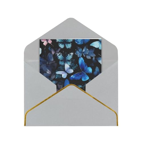 Boiwex Blaue Schmetterlinge weiße Blumen Druck Grußkarten mit Umschlägen, Karten-Set, Einladungen, Dankeskarten von Boiwex
