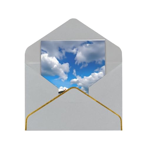 Boiwex Traktor unter blauem Himmel und weißen Wolken Druck Grußkarten/Karten mit Umschlägen, Kartenset, Einladungen, Dankeskarten, Hellgrau von Boiwex