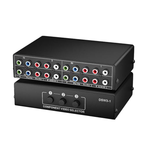 AV RCA Switch 3 in 1 Out, BolAAzuL Composite Video Audio Switcher Box 3 Port 5 RCA YPbPr Kabel RGB AV Splitter Selector Konverter 3 Wege Plug & Play für Retro Gaming PS2 Wii Xbox DVD Player TV von BolAAzuL