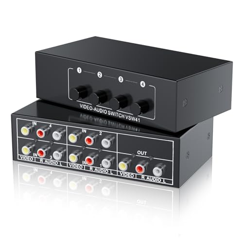 BolAAzuL 4-in-1-Out-Composite-Video-L/R-Audio-Auswahlbox, 4 x 1, BolAAzuL 4-Wege-RCA-Schalter – 4-Port-AV-Wahlschalter – Plug & Play, für Wii, PS2, Xbox, DVD, STB, HDTV BolAAzuL 4-in-1-Out-Composite-Video-L/R-Audio-Auswahlbox, 4 x 1, BolAAzuL 4-Wege-RCA-Schalter – 4-Port-AV-Wahlschalter – Plug & Play, für Wii, PS2, Xbox, DVD, STB, HDTV von BolAAzuL