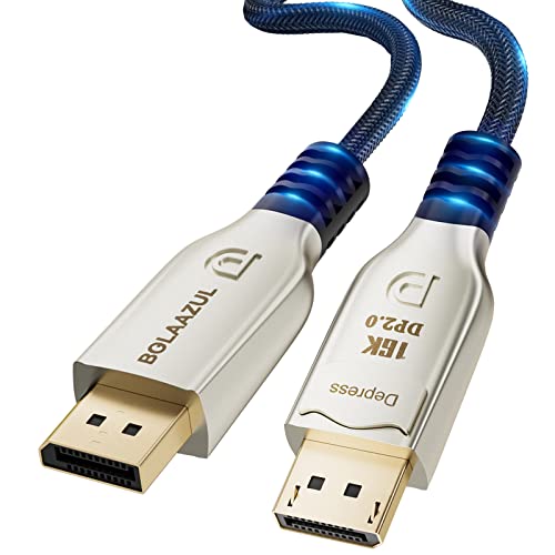 BolAAzuL DisplayPort 2.0 Kabel 16K DP 2.0-Kabel DP UHBR10 8K/120Hz, 4K/144Hz Aktualisierungsrate Nvidia-G-Sync AMD Free Sync unterstützt, geflochtenes DP Stecker zu Stecker Kabel 5m mit Verriegelung von BolAAzuL