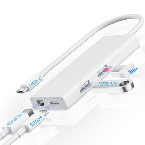 BolAAzuL USB C auf Mini DisplayPort Multiport-Adapter, 4-in-1 Typ C Hub mit 1xMini DP + 2xUSB 3.0 + 1xLadeanschluss (Typ C), 5 Gbit/s / 4K 60Hz/65 W PD/DP ALT-Modus (Nicht für Thunderbolt 1/2-Monitor) von BolAAzuL