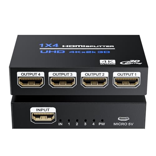 Bolaazul 4K HDMI-Splitter 1 in 4 Out, HDMI Gleichzeitig Mirror Adapter Verteiler 1x4 für 4 Displays, Unterstütz Full HD 4K/30Hz 1080p 3D HDCP 1.4 für PS3, PS4, Blu-Ray DVD Player, Projector Bolaazul 4K HDMI-Splitter 1 in 4 Out, HDMI Gleichzeitig Mirror Adapter Verteiler 1x4 für 4 Displays, Unterstütz Full HD 4K/30Hz 1080p 3D HDCP 1.4 für PS3, PS4, Blu-Ray DVD Player, Projector von BolAAzuL