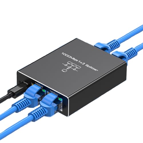 Gigabit Ethernet Splitter 1 in 3 Out, BolAAzuL 1000 Mbps 1x3 Switcher- LAN/Internet Kabel Splitter - Cat5/6/7 Splitter 1 zu 3, RJ45 Netzwerkverlängerung Stecker | Plug & Play | kostengünstig von BolAAzuL
