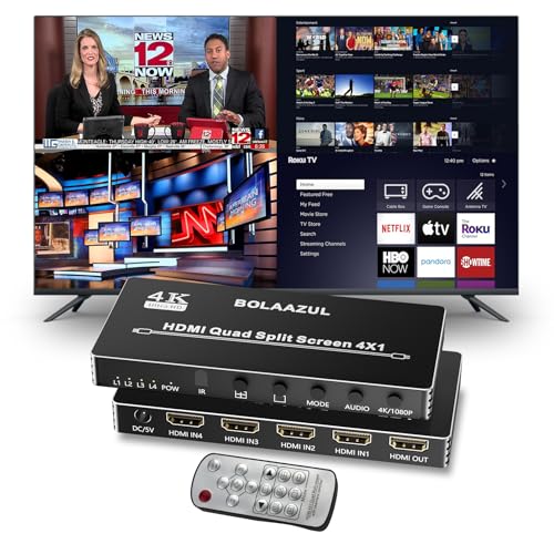 4X1 HDMI Multiviewer Switch Box 4K 30Hz, BolAAzuL HDMI Quad Screen Splitter/Multi-Viewer mit Seamless HDMI-Switch für PS4 DVD Kamera PC TV Monitor 4X1 HDMI Multiviewer Switch Box 4K 30Hz, BolAAzuL HDMI Quad Screen Splitter/Multi-Viewer mit Seamless HDMI-Switch für PS4 DVD Kamera PC TV Monitor von BolAAzuL