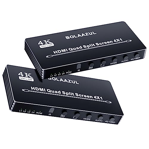 HDMI Multiviewer 4x1 1080p, BolAAzul 4 in 1 HDMI Quad-Bildschirm Multi Viewer Konverter Nahtloser HDMI Switcher für PS4 DVD Kamera PC zum TV Monitor von BolAAzuL