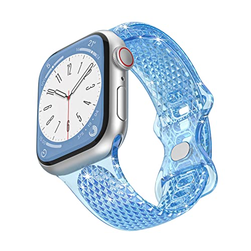 BolYel Armband Kompatibel mit Apple Watch Armband 38mm 40mm 41mm,Transparente Diamanten Linien Ersatzarmband für Apple Watch Series 8/7/6/5/4/3/2/1/SE,Blau von BolYel